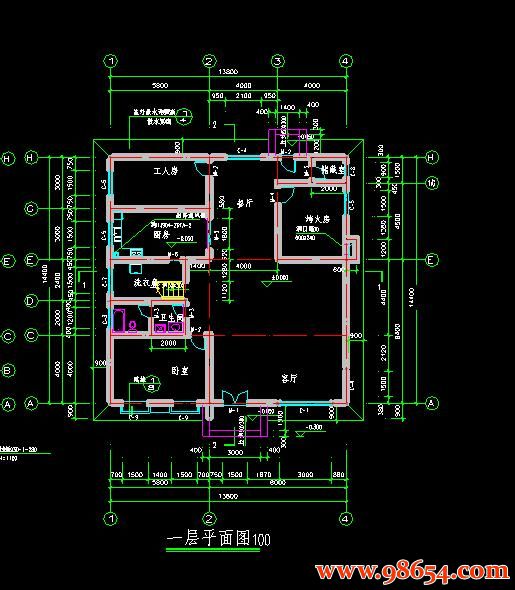 首层面积198平方米2层小型别墅建筑施工图纸一楼平面图