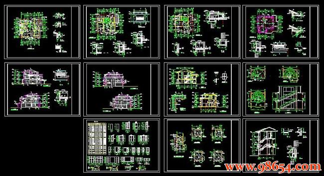 首层面积194平方米三层别墅的全套建施图全套预览图