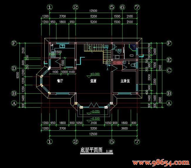 首层面积115平方米3层独栋别墅设计施工图一楼平面图