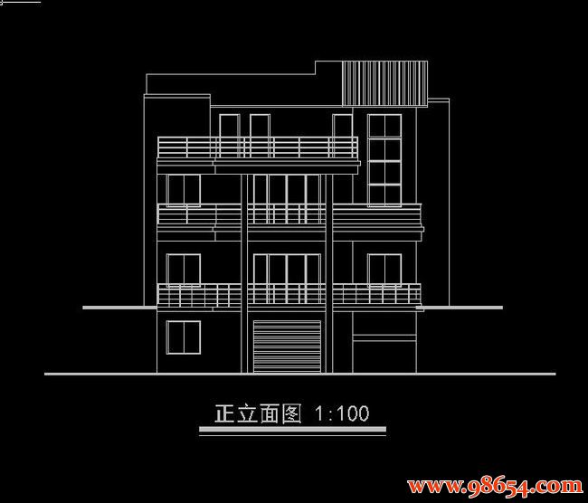 首层面积175平方米3层住宅别墅施工图正立面图