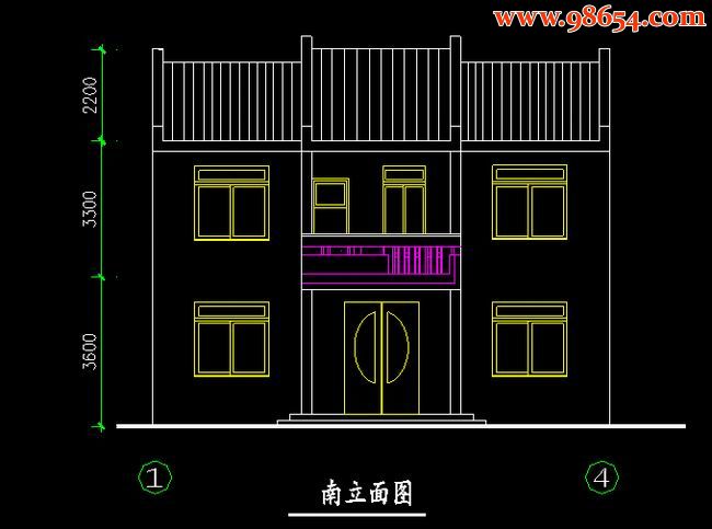 首层90平米2层农村规划住宅图正立面图