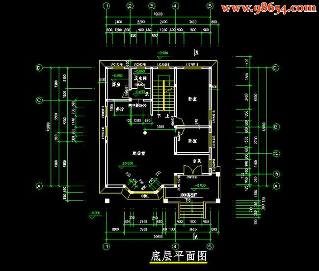 首层面积127平方米2层带地下室施工图一楼平面图