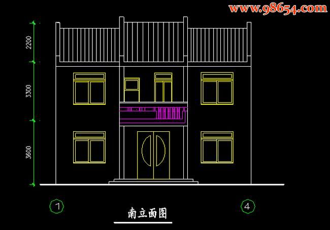 首层面积90平方米2层小别墅建筑施工图正立面图