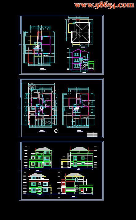 三层5室4厅4卫别墅建筑施工图（左）全套预览图