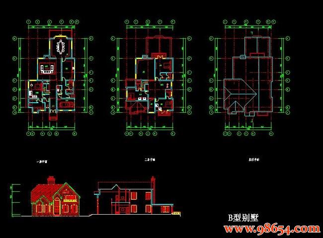 首层面积306平方米2层B型别墅设计施工图全套预览图