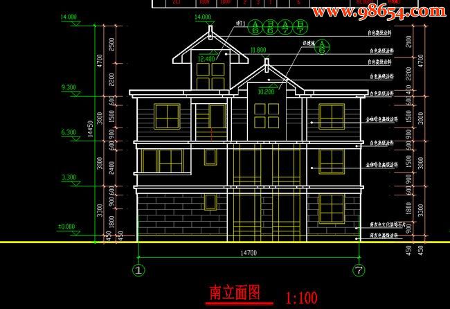 三层4室3厅3卫金宸公寓别墅设计图正立面图