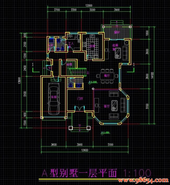 首层面积177平方米3层6室3厅5卫新农村住宅施工图一楼平面图