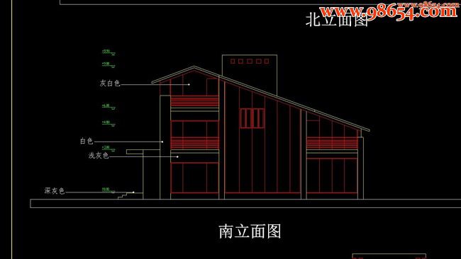 三层334平米E型别墅方案平立剖图正立面图