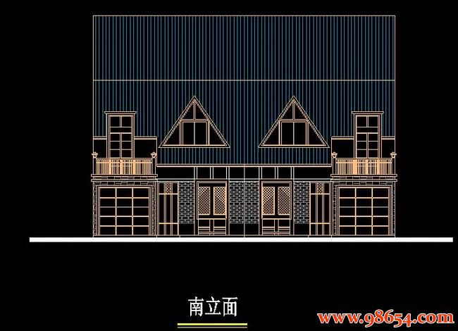 首层面积272平方米3层双拼别墅设计施工图正立面图