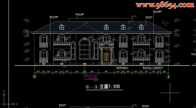 两层5室5厅6卫私家别墅建筑施工图正立面图