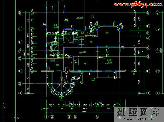 两层3室3厅3卫别墅施工图纸一楼平面图