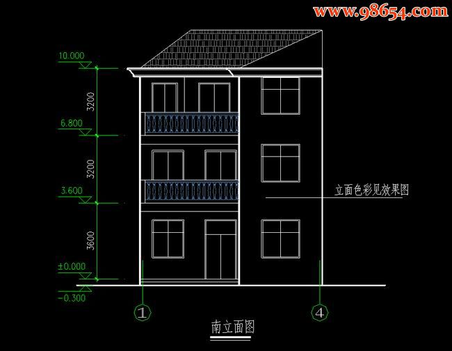 三层5室3厅3卫独栋别墅施工图正立面图