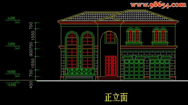 两层241平米C2户型设计图正立面图