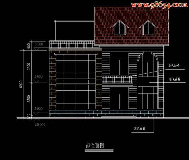 两层278平米8室2厅4卫别墅施工图正立面图