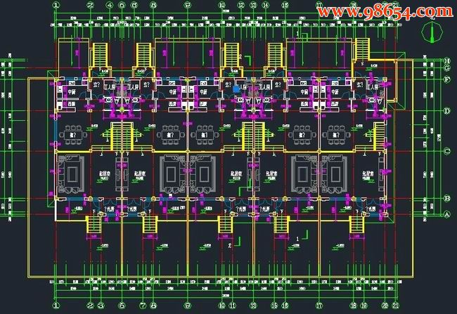 中海B2、F5号楼 三层联排别墅施工图一楼平面图