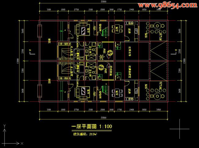 三层农村双拼别墅设计CAD图一楼平面图