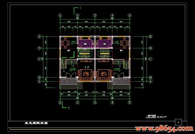 首层面积114平方米3层单套双拼别墅施工图一楼平面图