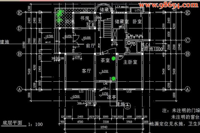 单幢三层别墅建施图一楼平面图