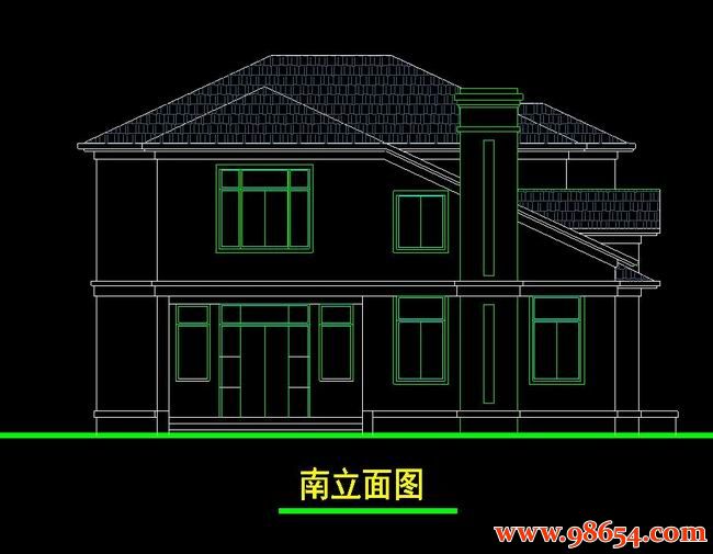 首层面积221平方米2层农村住宅设计施工图正立面图