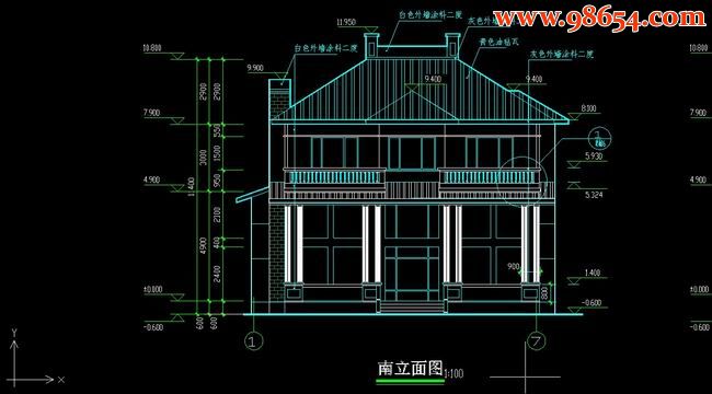 两层3室3厅3卫现代风格住宅12正立面图