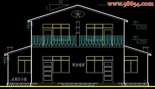 东北某村镇二层双拼小型住宅建筑施工图正立面图