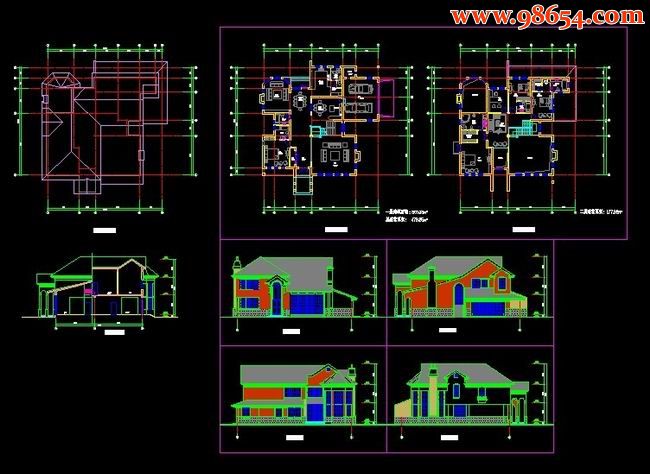 二层高档别墅CAD图全套预览图