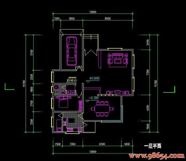 首层面积200平方米2层F型别墅施工图一楼平面图