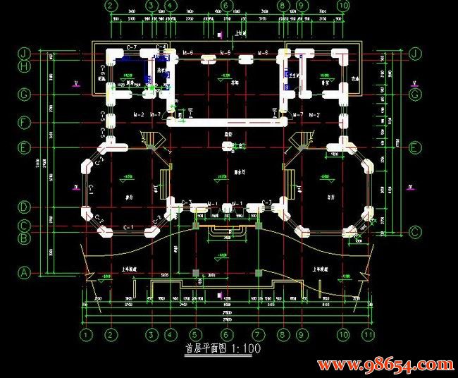 首层面积596平方米3层别墅建筑设计施工图一楼平面图