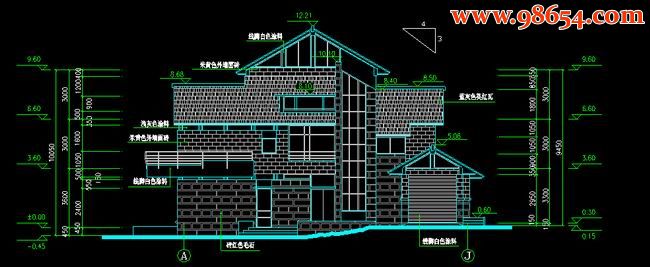 首层205平方米3层全套别墅建筑施工图正立面图