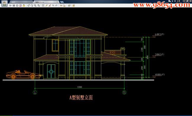 两层5室3厅3卫A型现代别墅施工图正立面图