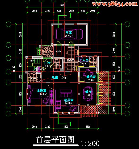 首层211平米2层6号别墅设计方案图一楼平面图