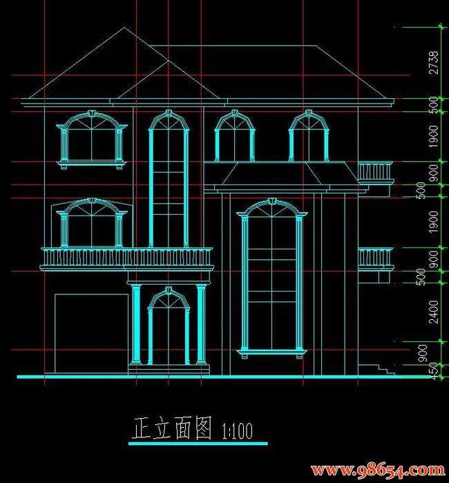 首层面积108平方米3层新农村独栋别墅设计方案正立面图