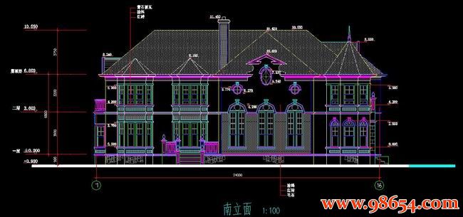 首层面积380平方米2层别墅建筑设计施工图正立面图