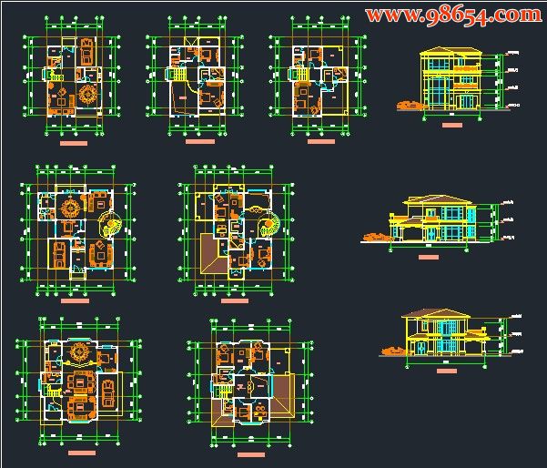 三套别墅CAD图纸全套预览图