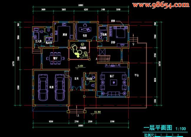 两层5室2厅6卫别墅建筑图纸带两张效果图一楼平面图