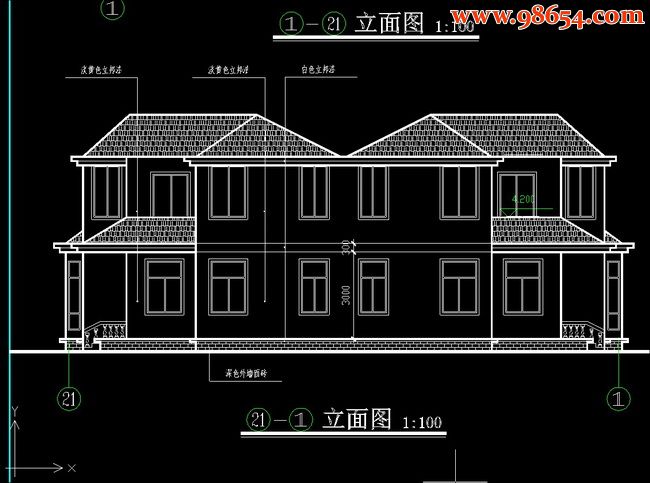 二层前后对靠双拼别墅设计图正立面图