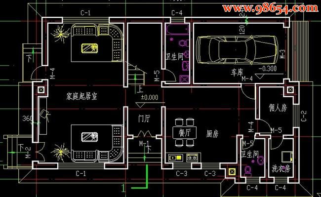 北美风情二层别墅设计施工图一楼平面图