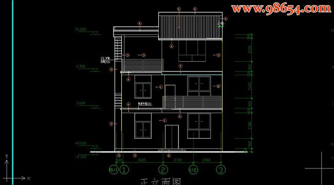 三层单套小户型别墅建施图正立面图