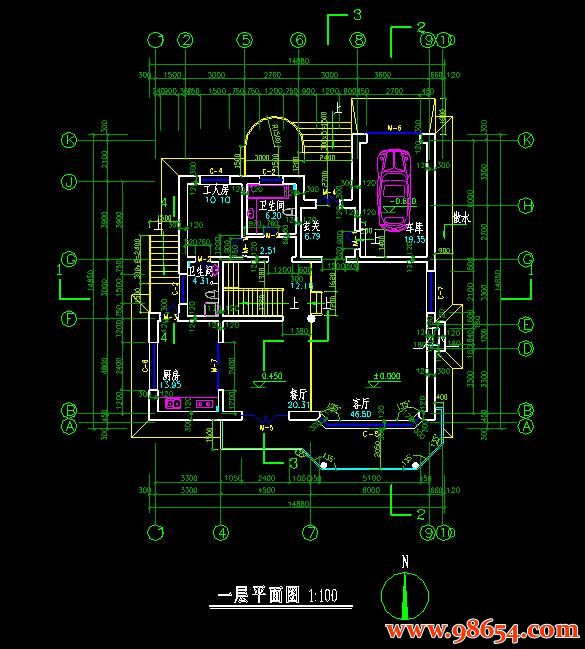 首层面积219平方米2层自建私人别墅施工图一楼平面图