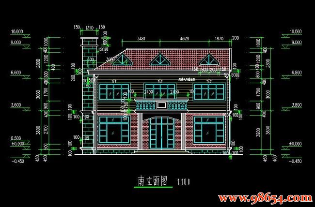 首层面积131平方米2层农村住宅图正立面图