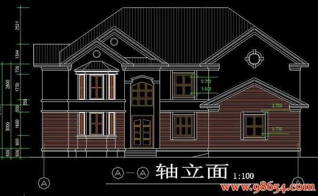 首层面积313平方米2层别墅建筑施工图正立面图