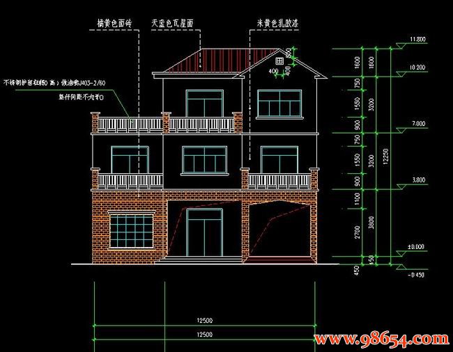 三层11.80&12.50米-建施图正立面图