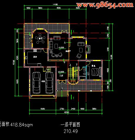 两层418平米农村现代住宅楼设计图一楼平面图