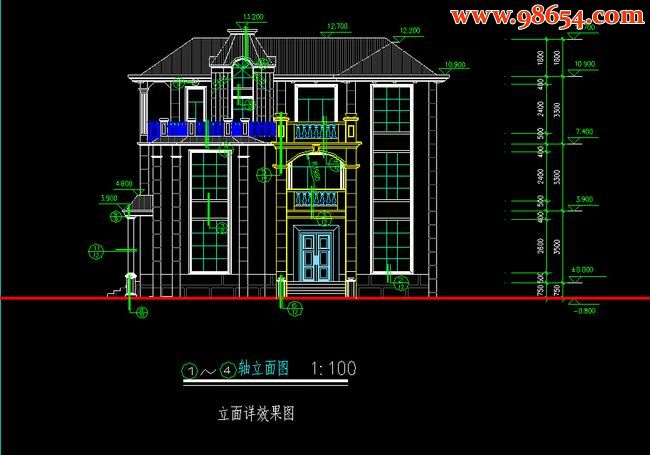 首层217平方米3层别墅全套施工图正立面图