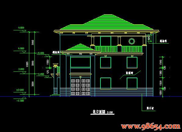 首层面积207平方米3层别墅设计施工图正立面图