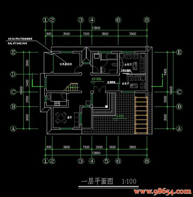 首层面积143平方米3层新农村独栋住宅设计施工图详图一楼平面图