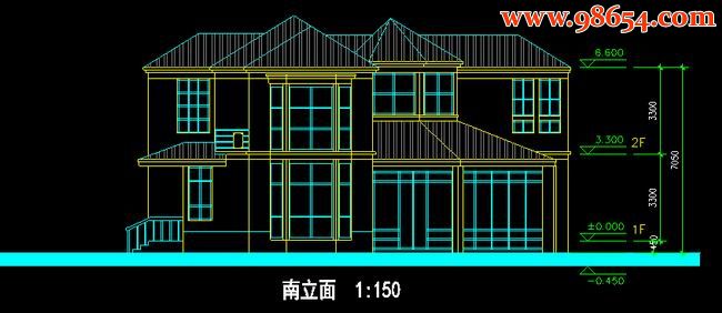 首层207平方米两层高档房屋建筑图正立面图