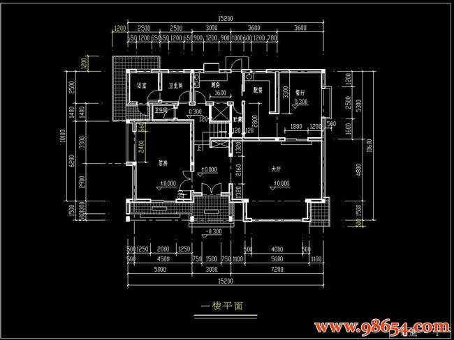 首层面积176平方米2层新农村别墅设计施工图一楼平面图