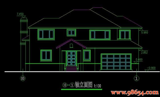 首层面积300平方米2层全套住宅别墅施工图正立面图