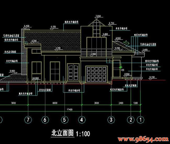 首层面积250平方米2层带地下室经典别墅B户型图正立面图